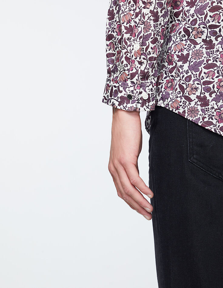 Wijnrood SLIM fit overhemd gebloemde Liberty stof Heren-6