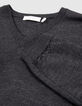 Jersey de punto con cuello en V antracita para hombre-4