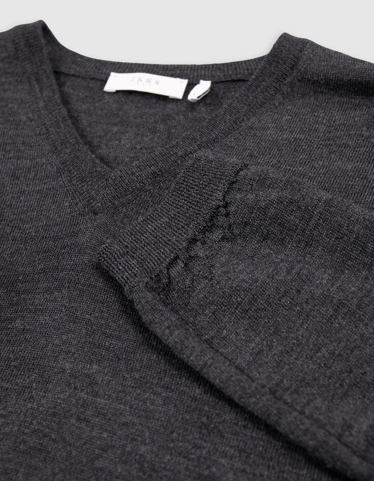 Jersey de punto con cuello en V antracita para hombre-4