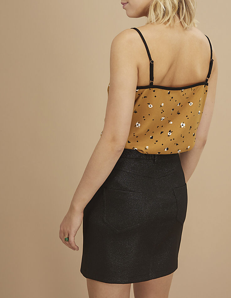 Okergele top lingeriestijl bloemen-luipaardprint I.Code-3