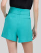 Azuurblauwe short hoge taille met riem Dames-3