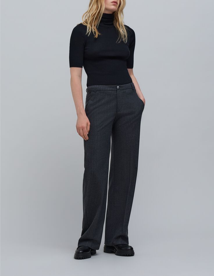 Pantalon de costume flare gris rayures tennis Femme-2