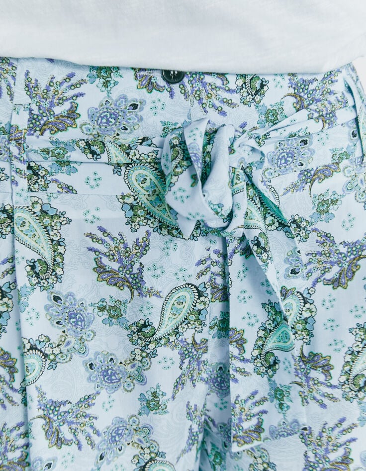 Pantalon en viscose imprim&eacute; cachemire turquoise femme-4