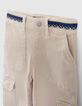 Girls' ecru cargo jeans with embroidered braid-6