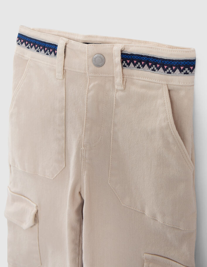 Girls' ecru cargo jeans with embroidered braid - IKKS