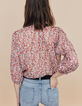 Losse blouse in sluier met bloemenprint op witte achtergrond dames-2