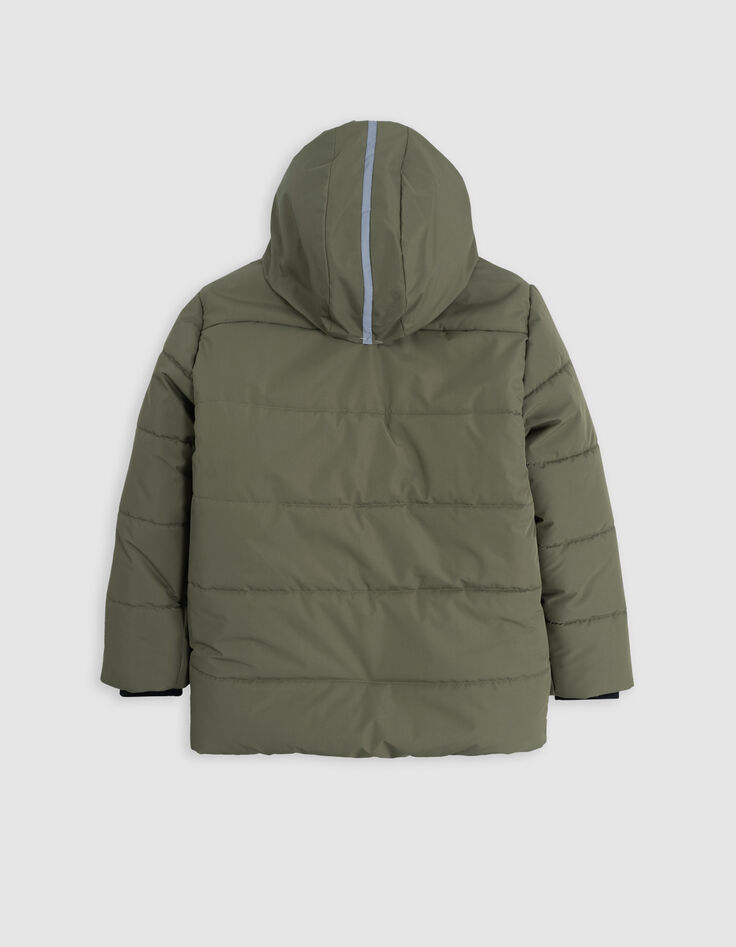 Lange khakifarbene gesteppte Daunenjacke für Jungen-5