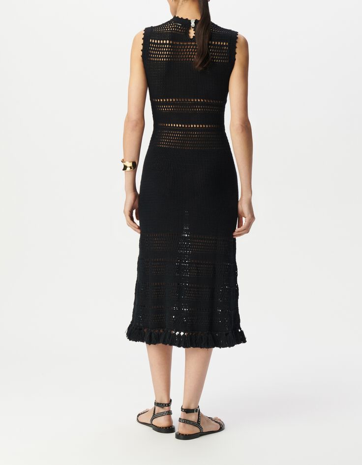 Robe midi noire tricot esprit crochet-3