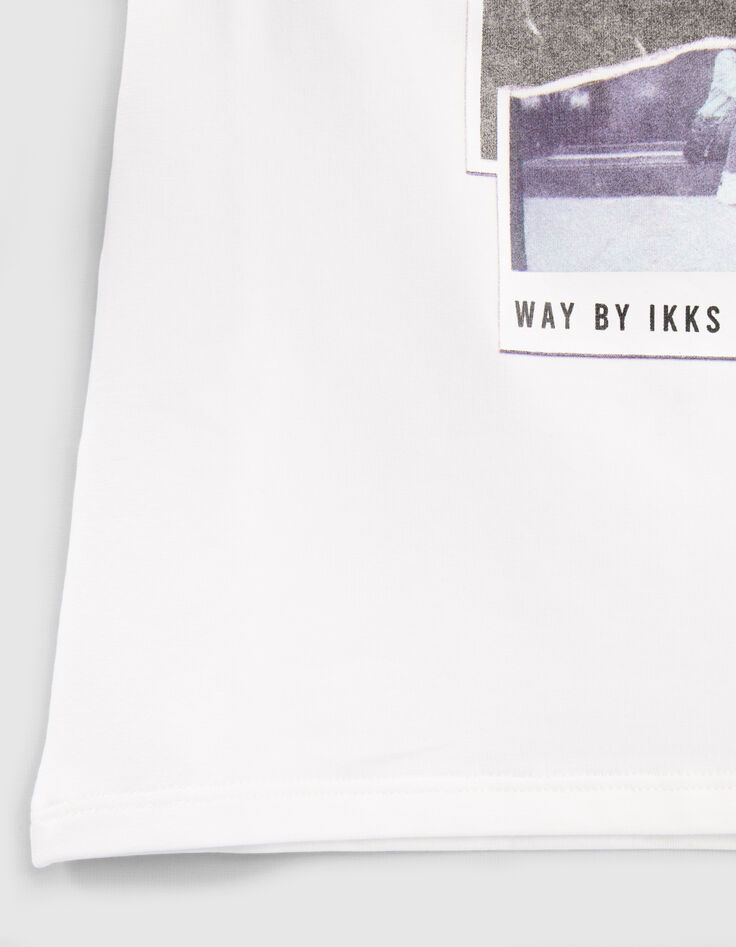 Girls’ white cropped cotton T-shirt with concert image-4