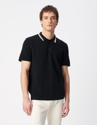 Schwarzes Streifenpolo mit Kontrastkragen - IKKS