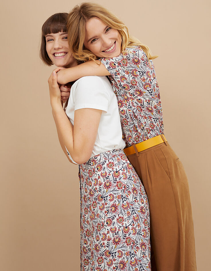 Lange gebroken witte rok bloemenprint I.Code-6