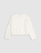 Pull blanc coton bio tricot fantaisie relief fille-3