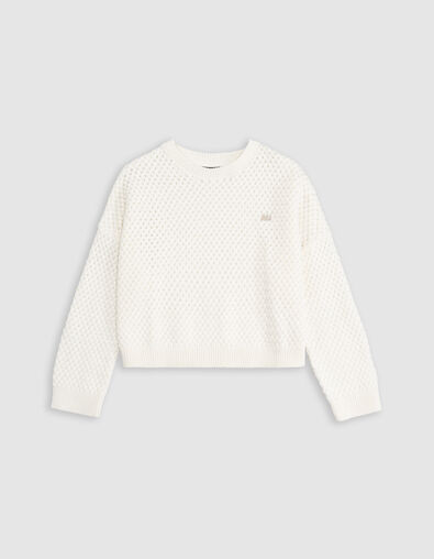 Weißer Mädchenstrickpullover aus Biobaumwolle mit Relief - IKKS