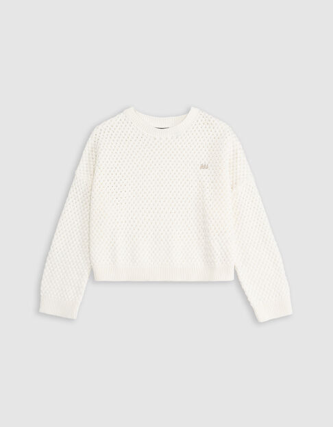 Jersey blanco algodón punto fantasía relieve niña - IKKS