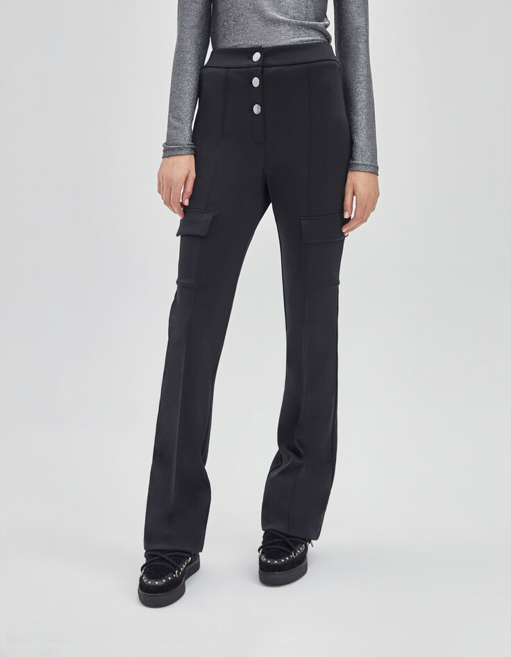 Women’s black combat-style flared trousers-1