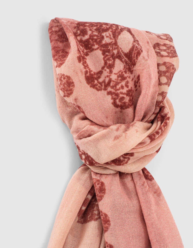 Women’s pink skull motif tie-dye scarf-3
