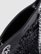 Phone bag noir cuir façon macramé frangé-5