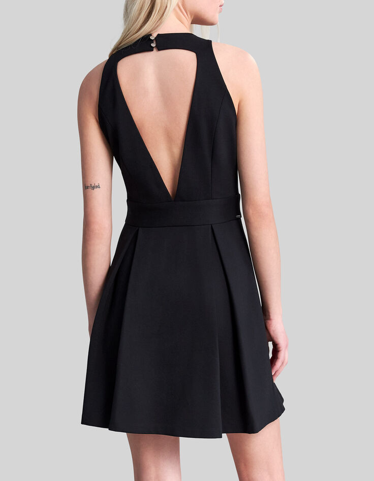 Schwarzes ausgestelltes Damen-Hemdblusenkleid-3