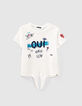 Camiseta blanco roto mini me dibujo corazones niña -3