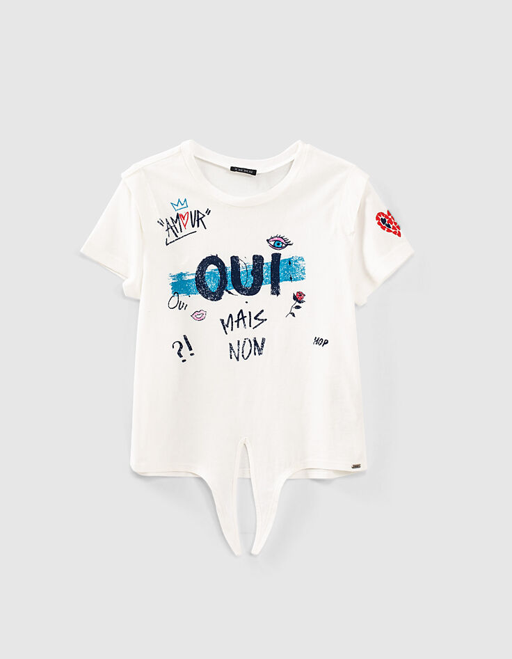 Camiseta blanco roto mini me dibujo corazones niña -3