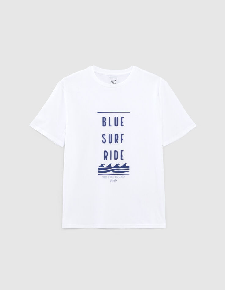 T-shirt blanc message gomme et vagues garçon-1