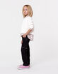 Pull blanc coton bio tricot fantaisie relief fille-2