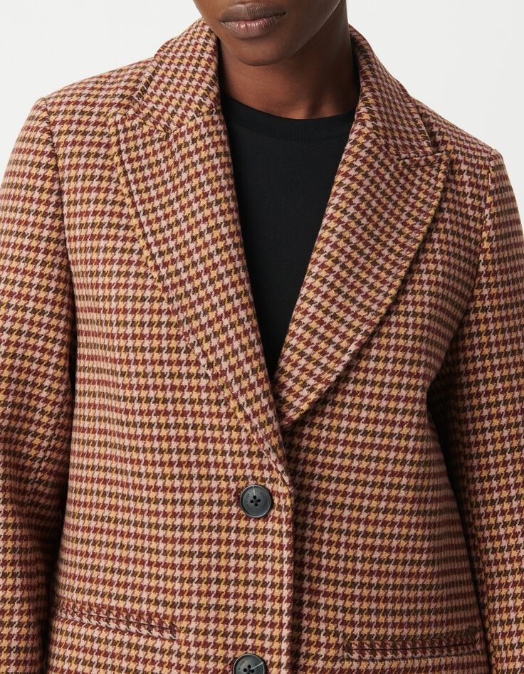 Manteau long rouge motif pied-de-poule Femme-4