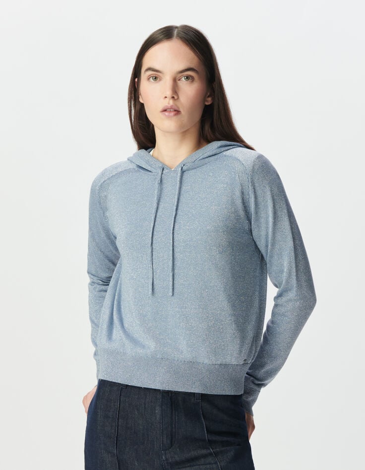 Jersey capucha azul cielo punto fino lúrex mujer-2 Jersey capucha azul cielo punto fino lúrex mujer-2