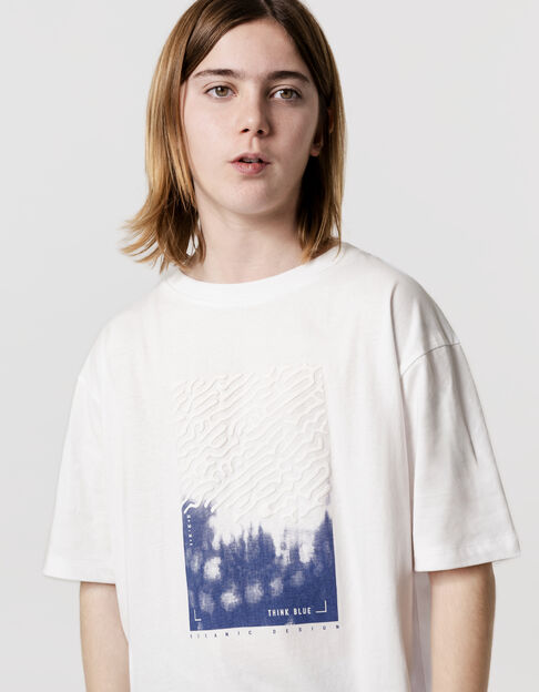 T-shirt blanc coton bio flocage ondes marines garçon - IKKS
