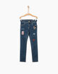 Girls' stone blue skinny jeans+patches+embroidery-2