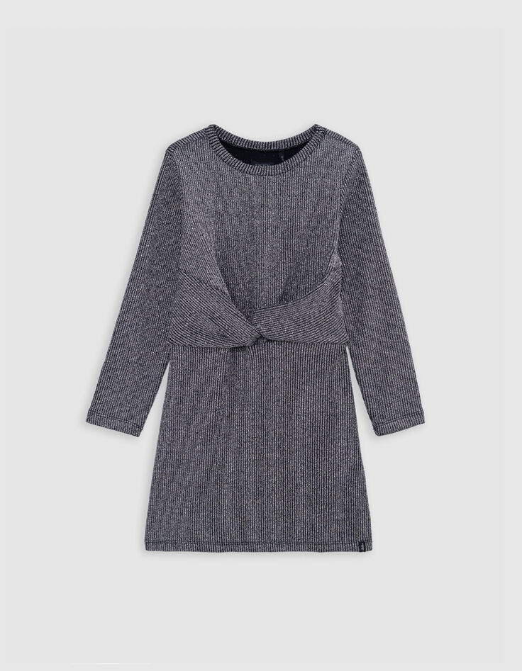 Girls' hort iridescent grey dress with bow detail-4