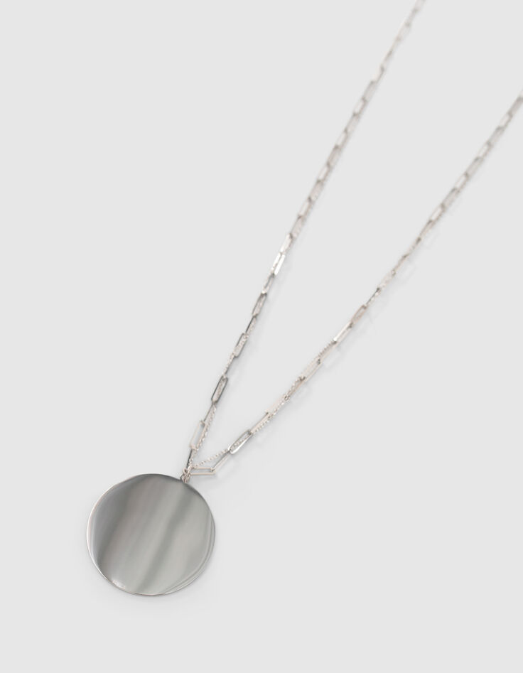 Sautoir double rang métal argenté avec médaille Femme-2