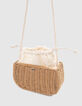Beige handtas raffia-effect en kant meisjes-2