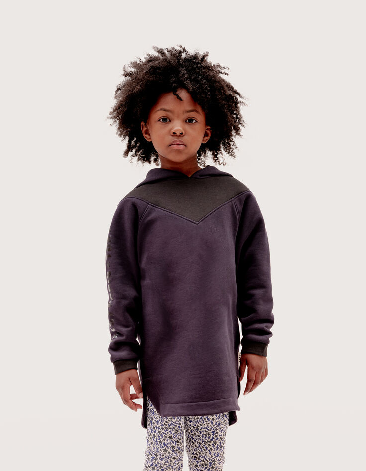 Girl's navy organic cotton black cut-out sweatshirt dress-1