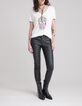 Wit T-shirt doodshoofdopdruk en studs Dames-1