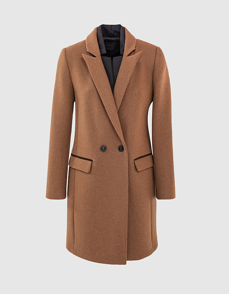Manteau city acajou en majorité laine double col femme-7
