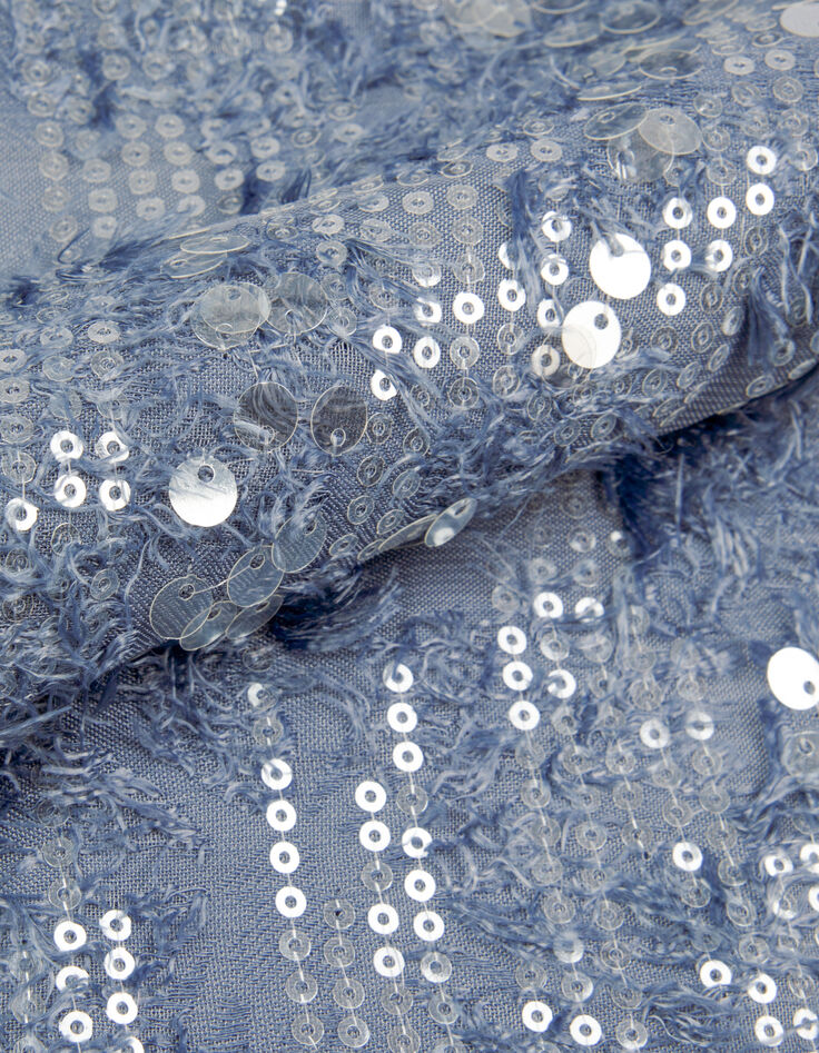 Veste oversize bleue brod&eacute;e sequins esprit kimono Femme-8