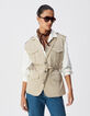 Women's beige sleeveless safari jacket-1