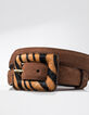 I.Code cognac leather belt with tiger print buckle-3