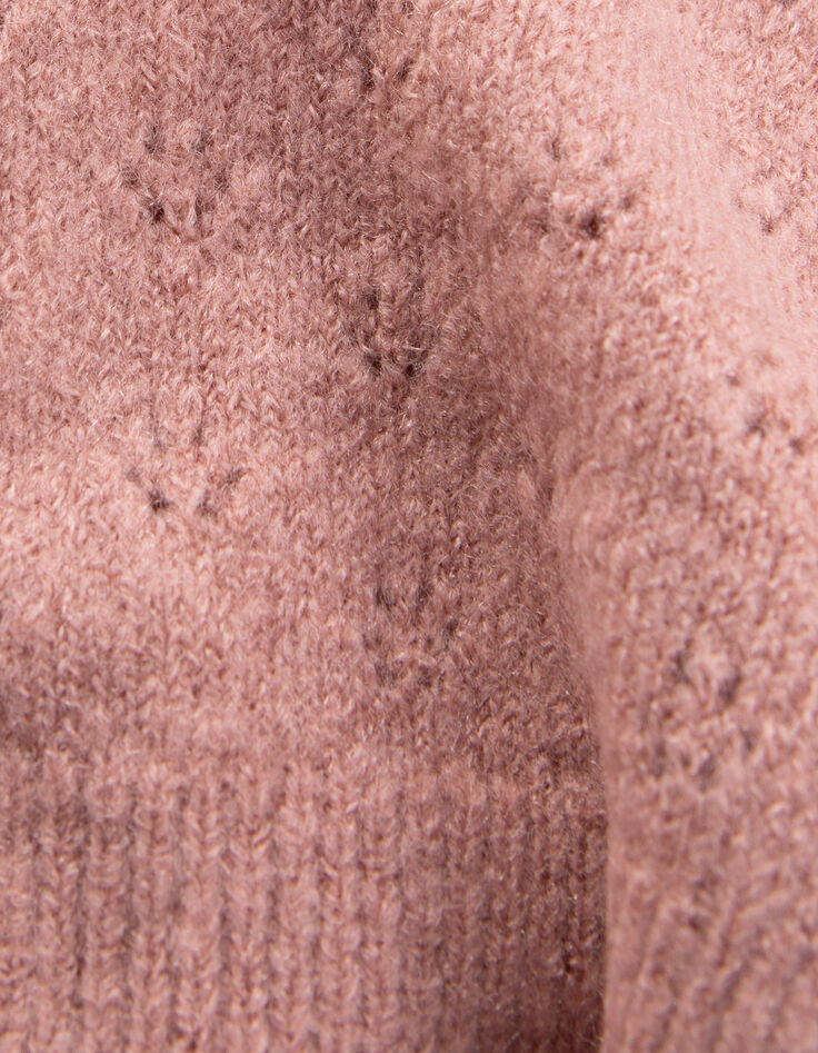 Open gebreid roze vest met rits voor babymeisje-5