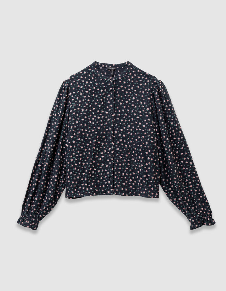 Zwarte blouse print miniroosjes meisjes-4