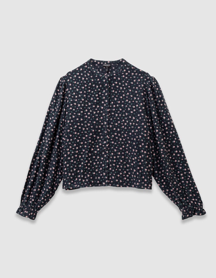 Zwarte blouse print miniroosjes meisjes-4 Zwarte blouse print miniroosjes meisjes-4