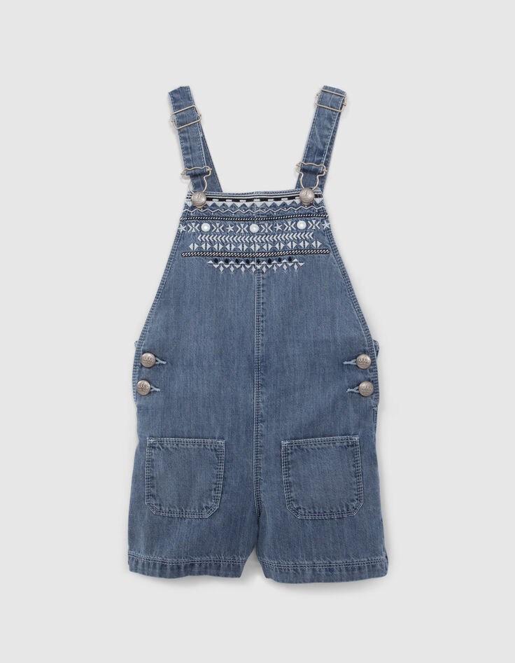 Set korte jeanstuinbroek en wit T-shirt meisjes-3