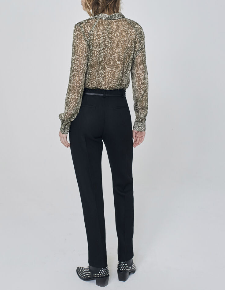 Women’s khaki decorative print voile shirt-3