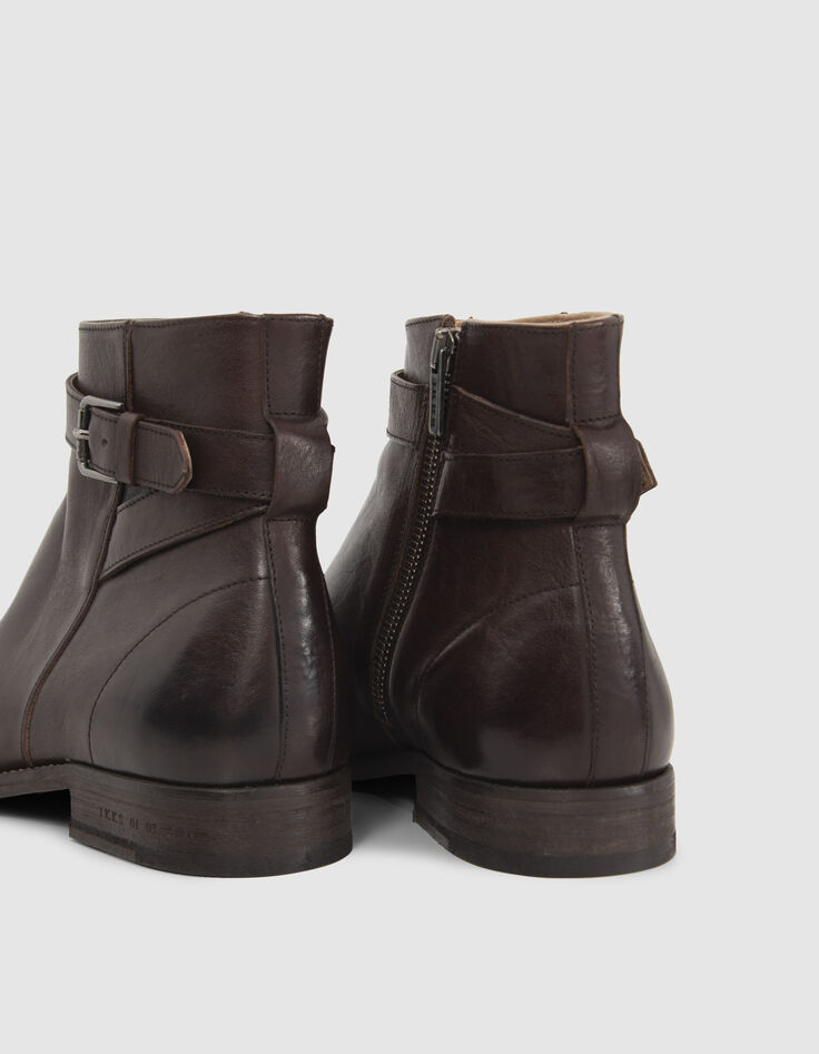 Men’s brown leather boots with buckled strap-4