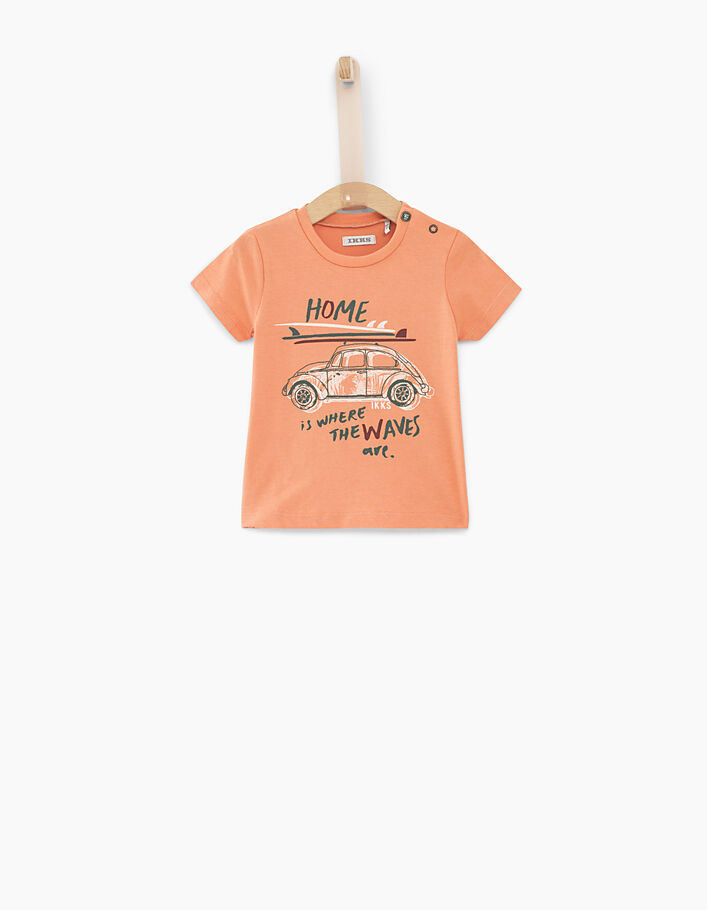 Terracotta T-shirt met auto-opdruk voor babyjongens  - IKKS
