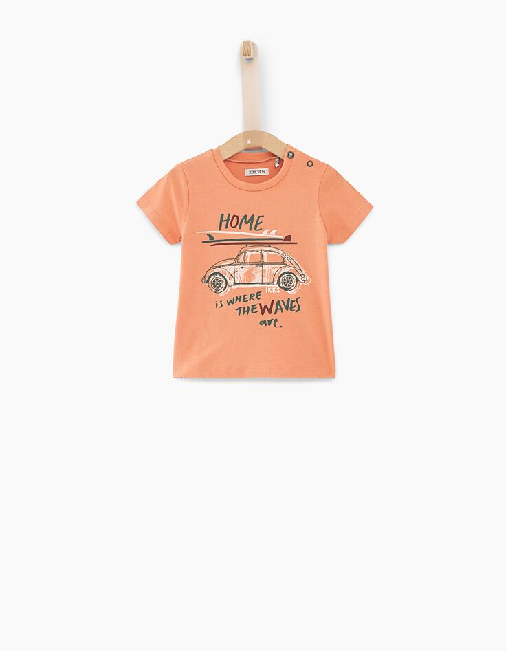 Tee-shirt terracotta visuel voiture bébé garçon -1 Tee-shirt terracotta visuel voiture bébé garçon -1