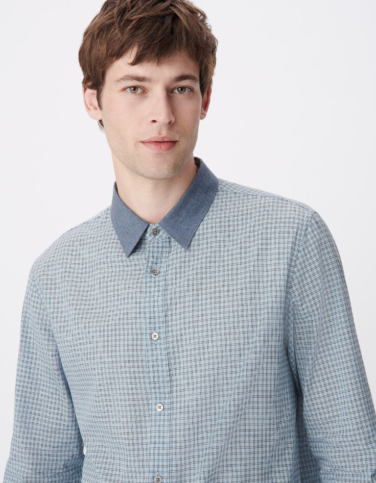Chemise easy bleue motif carreaux manches longues Homme-5