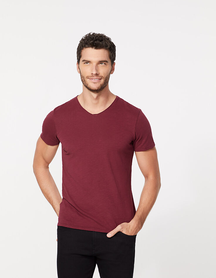 Men’s burgundy Essential V-neck T-shirt-2