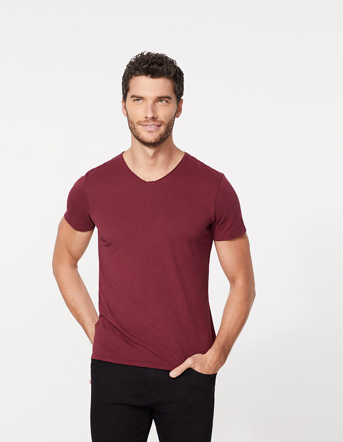 Men’s burgundy Essential V-neck T-shirt - IKKS